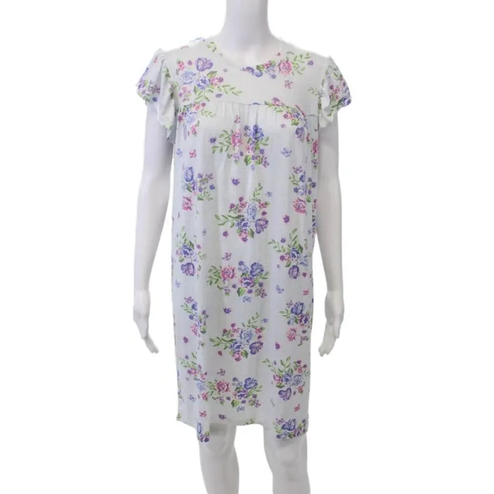 You Say Womens Textured Short Sleeve Round Neck Floral Dress Blue Size S